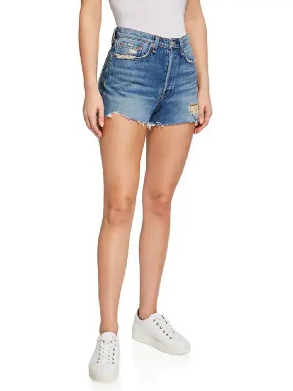 Rag & Bone High-Rise Distressed Denim Shorts - Blue